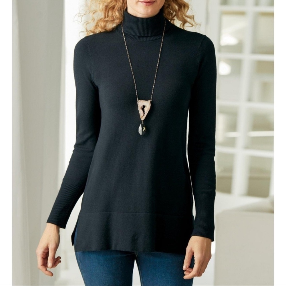 Soft Surroundings‎ Black Petites Perfect Turtleneck Sweater Medium #3DW26